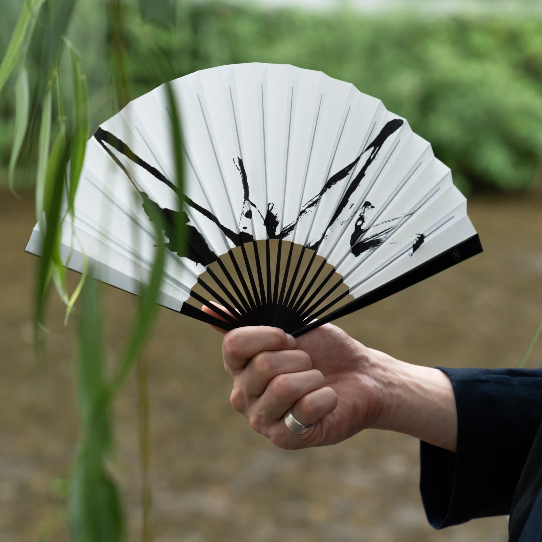 Sumi Folding Fan - Kaze