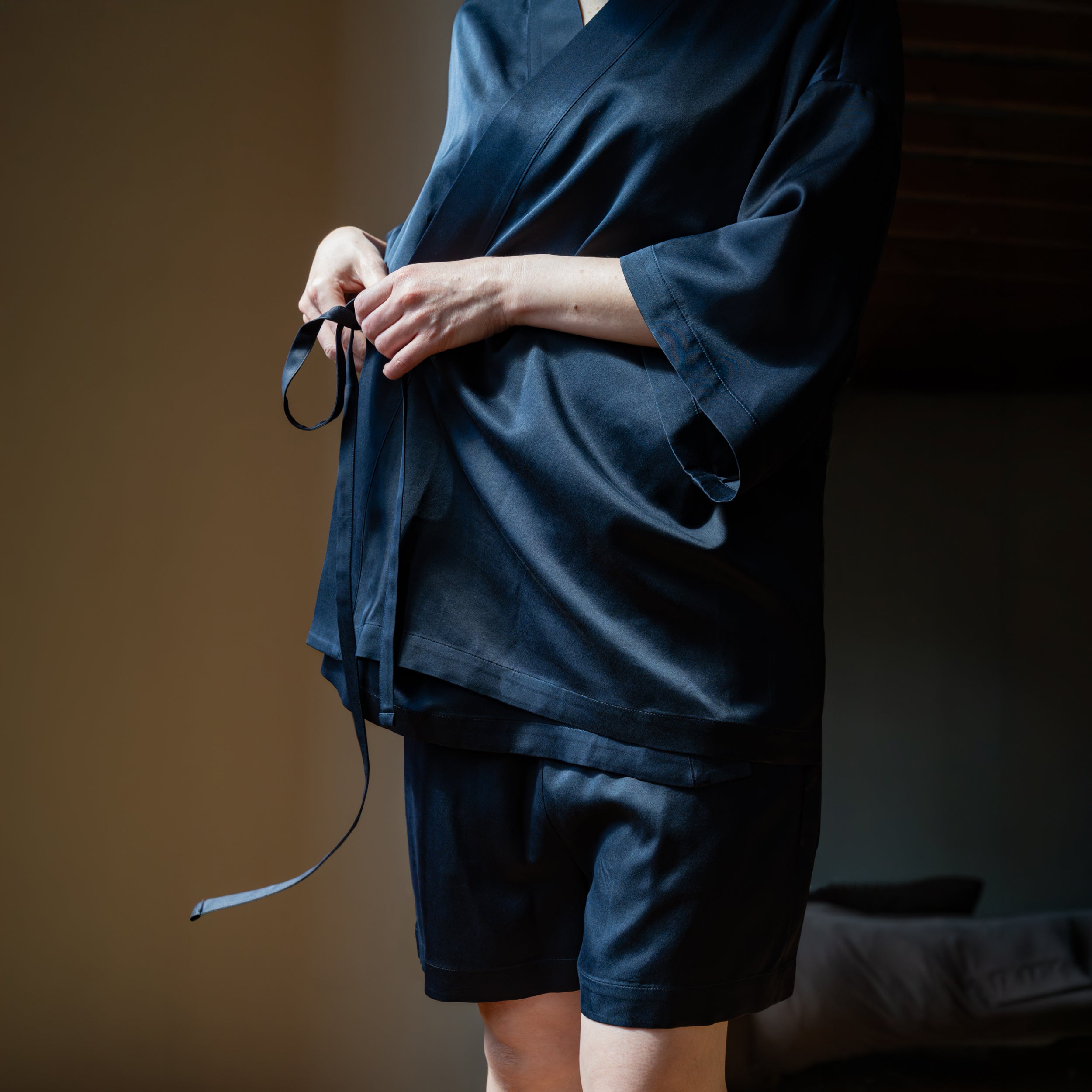 Silk Pajama | Shorts - Navy