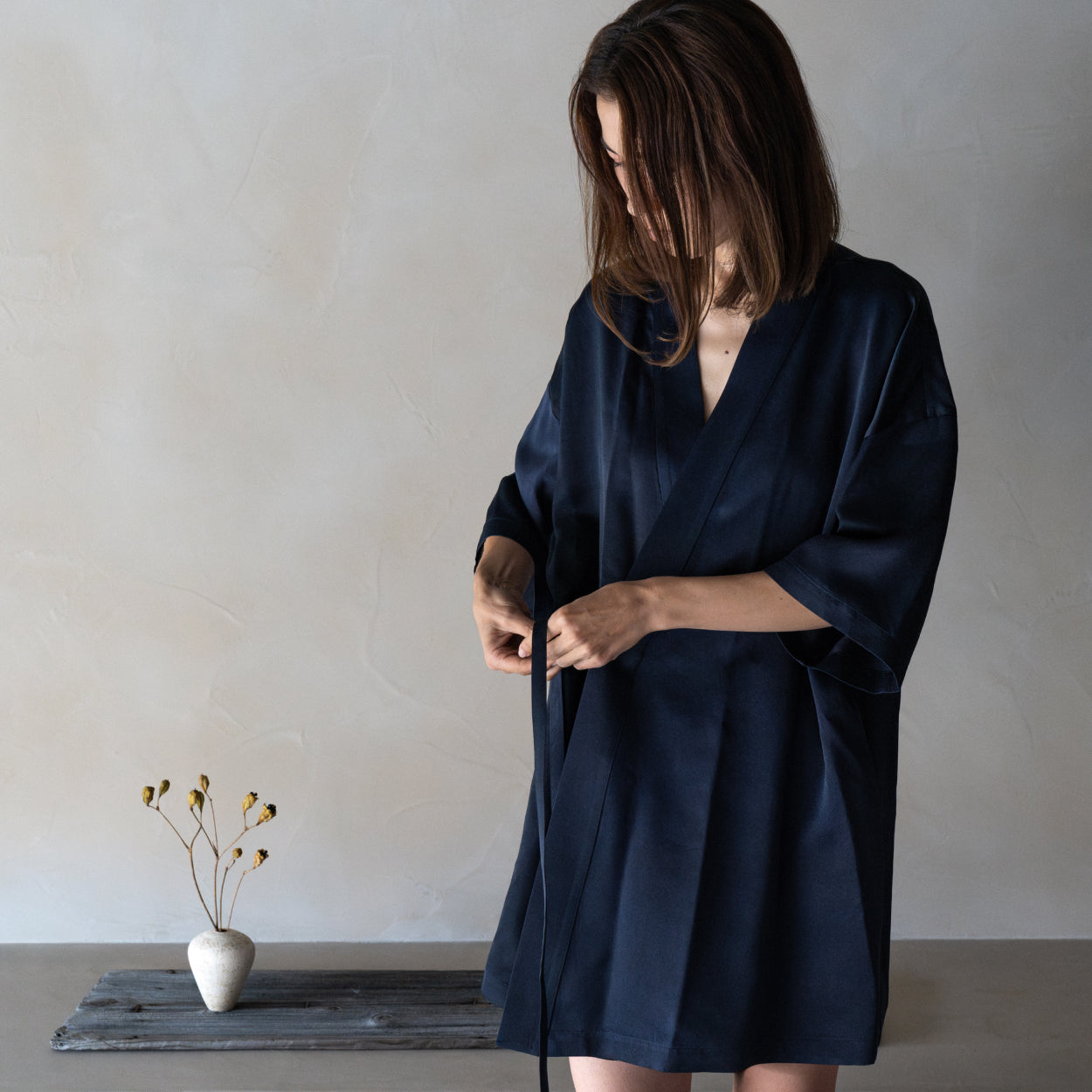 Silk Robe - Navy