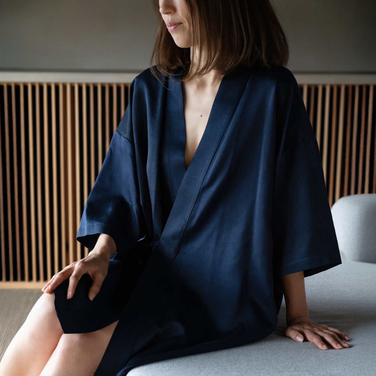Silk Robe - Navy